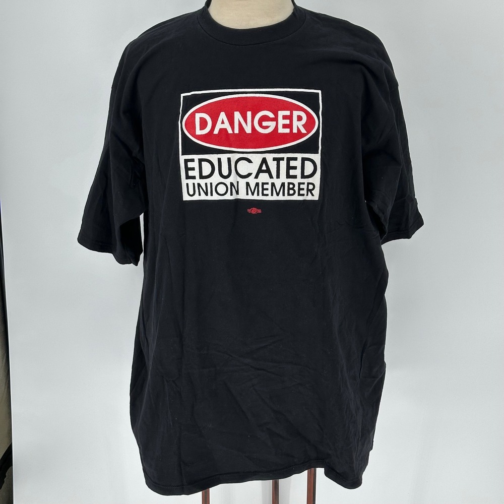 Vintage 1997 Danger Educated Union Member T-Shirt‎ union made USA 3XL Black
